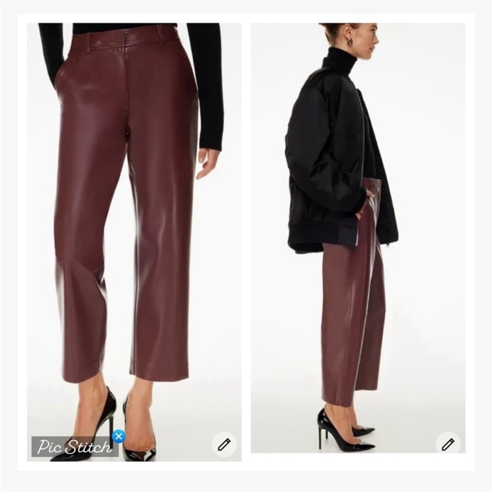 Aritzia Babaton Command Crop Vegan Leather Pants Sz 0 Wine Color - Picture 2 of 10